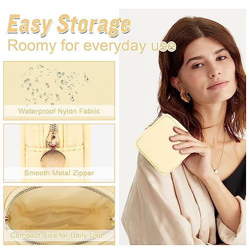 Nylon Mini Makeup Bag for Purse, Preppy Small Cute Makeup Bag Cosmetic Zipper Pouch Purse, Waterproof Travel Coin Pouch Sanitary Napkin Storage Bag Clutch Makeup Organizer for Women Men Girls(Beige) - color: Beige, size: Mini