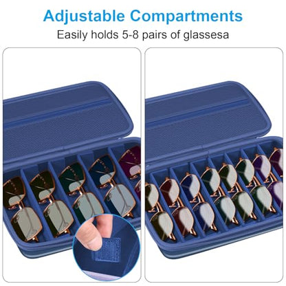 Fintie Travel Sunglasses Organizer Case with 8-Slot Adjustable Compartments, Hard EVA Eyeglasses Storage Bag for Men Women, Dark Blue - color: Dark Blue