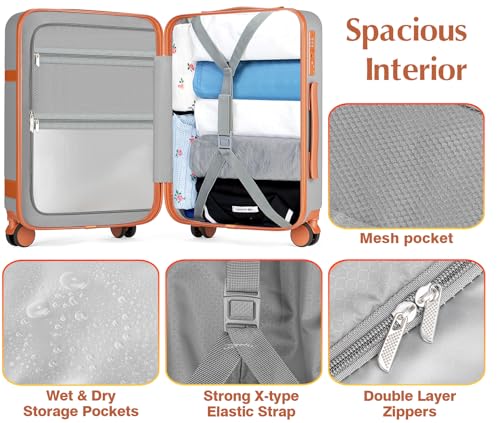 Lumesner 5 Piece Luggage Sets with Travel Backpack, 20" Carry On Hardside Spinner Suitcases, TSA Lock, Durable PC (Grey, 5 piece set (20inch)) - color: Grey(20inch-5piece Set)