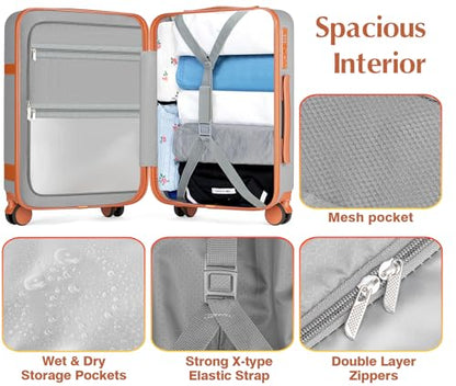 Lumesner 5 Piece Luggage Sets with Travel Backpack, 20" Carry On Hardside Spinner Suitcases, TSA Lock, Durable PC (Grey, 5 piece set (20inch)) - color: Grey(20inch-5piece Set)