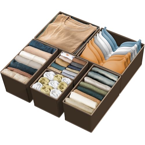 Simple Houseware Underwear Drawer Organizer for Lingerie/Undergarment/Bra/Panty/Sock/Onesie, Set of 6, Brown - color: Brown, size: Set of 6 - 2L / 2M / 2S