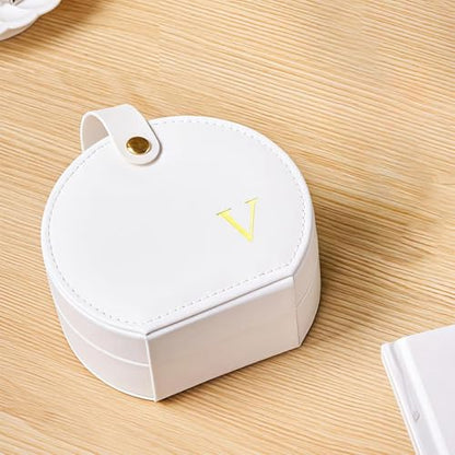 Travel Jewelry Case,Personalized Jewelry Box,Elegant Half-Moon Design with Personalized Golden Initial Case,Personalized Gifts for Women,Jewelry organizer;Personalized Gifts for Women or Friends(V) - style: V