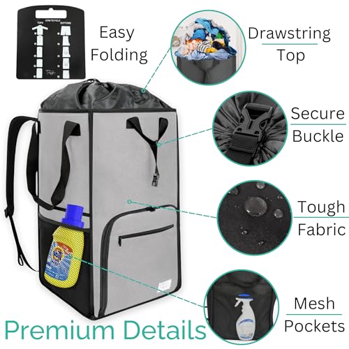 Terra Home Portable Extra Large Laundry Bag, College Dorms Apartment Essentials with Chest Strap, Shirt Folding Board Collapsible Foldable Laundry Bag, Clothes Hamper College Student Gifts (Grey) - color: Grey