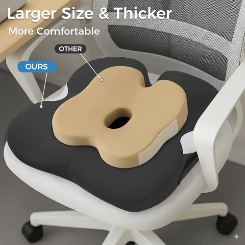 18.5" x 16.5" Extra Large Memory Foam Cushion, Tailbone Pain Relief Cushion for Long Sitting Soft Hip Support, Breathable X Large Donut Pillow Desk Chair Cushion