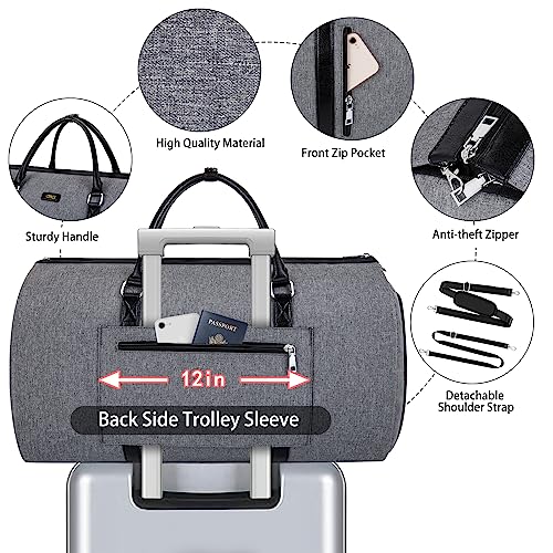 Convertible 2-in-1 Garment Bags for Travel, Carry On Garment Duffle Bag With Shoe Compartment Large Weekender Bag for Women Men Hanging Suitcase Suit Travel Duffel Overnight Bags 4pcs Set - color: D-Grey