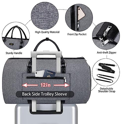 Convertible 2-in-1 Garment Bags for Travel, 50L Carry On Garment Duffle Bag With Shoe Compartment Large Weekender Bag for Women Men Hanging Suitcase Suit Travel Duffel Overnight Bags - color: 3-Grey