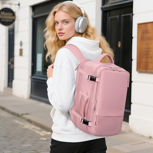 Beraliy Large Travel Backpack for Women, Personal Item Bag Airline Approved, Carry On Luggage, 17 inch Laptop Backpack, Waterproof Backpack, Hiking Backpack, Pink - color: Pink, size: X-Large