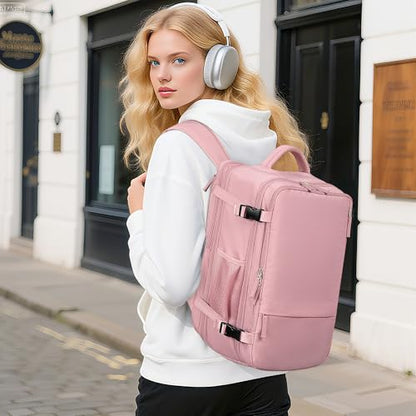 Beraliy Large Travel Backpack for Women, Personal Item Bag Airline Approved, Carry On Luggage, 17 inch Laptop Backpack, Waterproof Backpack, Hiking Backpack, Pink - color: Pink, size: X-Large