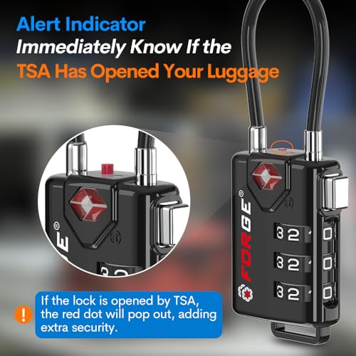 TSA Approved Cable Luggage Locks, Re-settable Combination with Alloy Body - color: Black 4 Pack