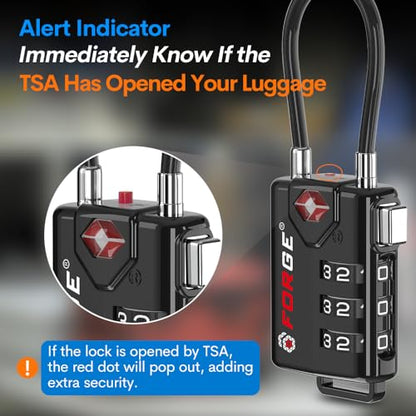 TSA Approved Cable Luggage Locks, Re-settable Combination with Alloy Body, Black 2 Locks. - color: Black 2 Pack