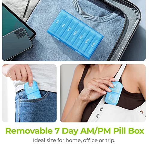 AUVON XL Weekly Pill Organizer 2 Times a Day, Pill Box 7 Day with One-Side Large Openings for Easy to Use, Blue AM PM Pill Case for Medication, Vitamins, Fish Oils, Supplements - color: Blue