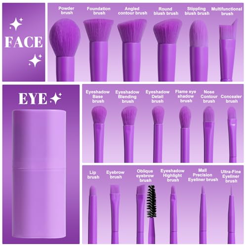 BS-MALL Makeup Brush Set 18 Pcs Premium Synthetic Foundation Powder Concealers Eye shadows Blush Makeup Brushes with Case (Purple) - color: Purple