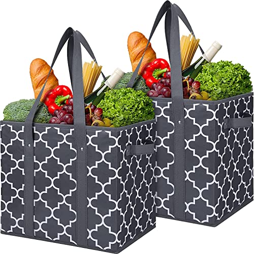 WISELIFE Reusable Grocery Bags 2-Pack Foldable Washable Large Storage Bins Basket Water Resistant Shopping Tote Bag Dark Grey - color: Dark Grey, size: 2 Pack
