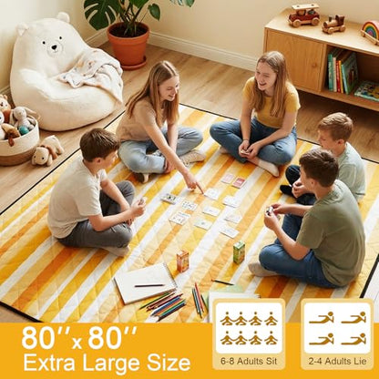 2 in 1 Tote Picnic Blanket Waterproof Outdoor Camping Mat,Large Capacity Beach Blanket 80''x80'' 7 Layers Easy to Foldable and Carry. - color: Yellow
