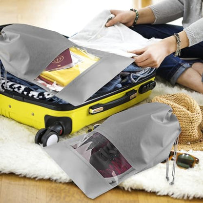 Large Gray Travel Shoe Bags - 10 Pcs with Clear Window, Non-Woven Drawstring, 12.6" X 17.3" for Men Women - color: Grey, style: 10 Pack