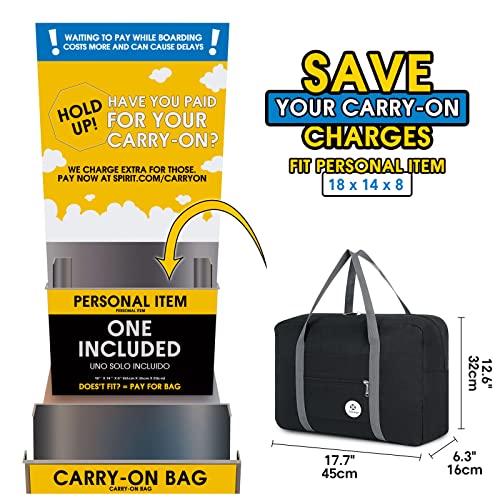 For Spirit Airlines Personal Item Bag Foldable Travel Duffel Bag Tote Carry on Luggage Duffle Overnight for Women and Men - color: 1112 Black