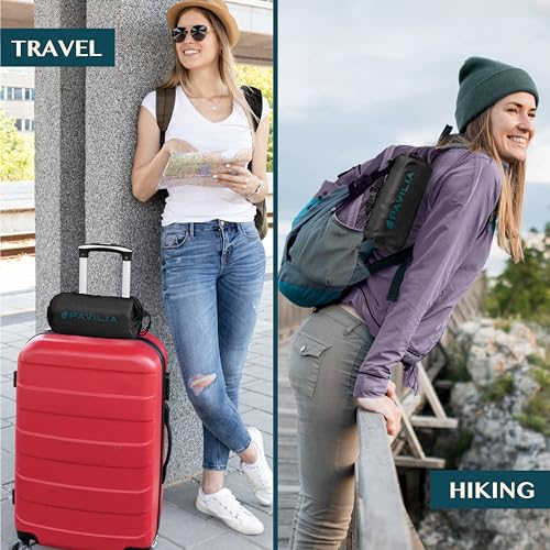 PAVILIA Travel Blanket Airplane Compact with Bag, Lightweight Soft Fleece Plane Blanket Long Flights, Camping Road Trips, Packable Travel Gift Essentials with Luggage Backpack Strap, 65x40, Black - color: Black