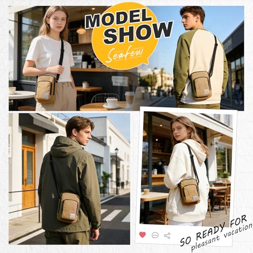 SEAFEW Mini Crossbody Bag Shoulder Bag for Men, Small Messenger Satchel Bag for Women - color: Khaki - Sling
