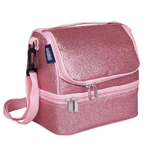 Wildkin Kids Two Compartment Insulated Lunch Bag – Keeps Food Hot or Cold, Easy-Clean Lining, Leak-Resistant & BPA-Free – Boys & Girls, Ideal for School, Travel & Daycare – Pink Glitter - color: Pink Glitter