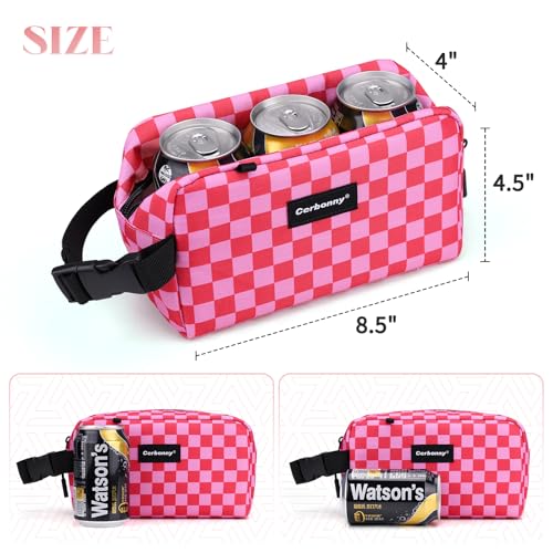 Freezable Lunch Bag,Freezable Snack Bag,Mini Cooler Bag for Travel/Work/School,Small Insulated Bag,Small Cooler Lunch Box with Ice Packs,Insulated Snack Bag,Freezable Snack Box with Handle Buckle - color: Pink Checkerboard