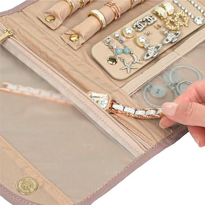PAVILIA Travel Jewelry Case Organizer, Foldable Jewelry Travel Roll Bag, Small Jewelry Travel Pouch Wallet for Earrings, Rings, Necklaces, Bracelets, Travel Packing Accessories (Quilt Pink) - color: Quilt Pink