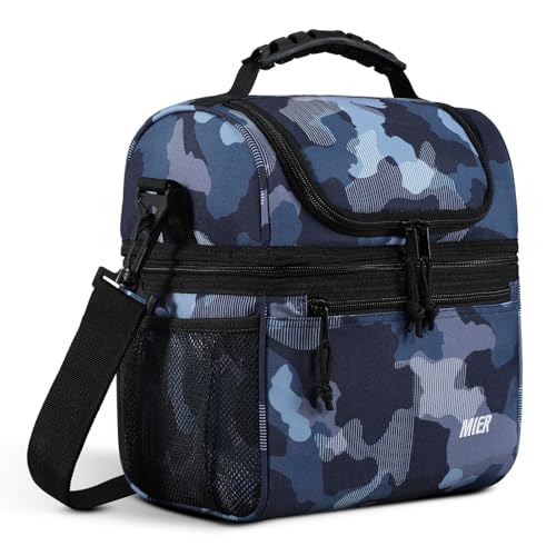 MIER Insulated Lunch Box Dual Compartment Lunch Bag Leakproof Cooler for Men Women Adult Work, Camo, Medium (Upgraded Extra-Tall Bottom Layer) - color: Camouflage, size: Medium