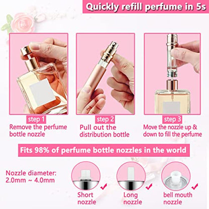 Travel Perfume Bottle Refillable Atomizer - 5ML Perfume Atomiser, Scent Pump Case, Leakproof Portable Perfume Sprayer for Women and Men (Rose Gold) - color: Rose gold