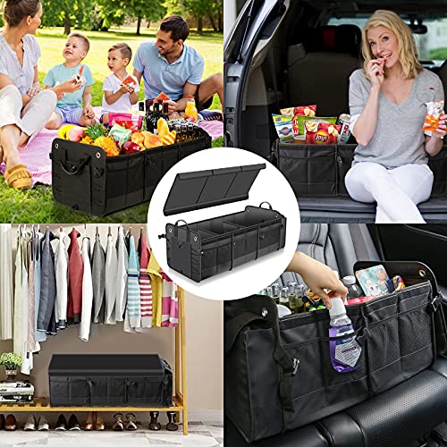 Car Trunk Organizer with Lid & Removable Leakproof Cooler Bag，Foldable Cover,Large Trunk Organizers,Multi-Compartment Collapsible Cargo Storage Organizer for SUV,Van,Truck,Sedan(3 Compartments,Black) - size: Three Compartment