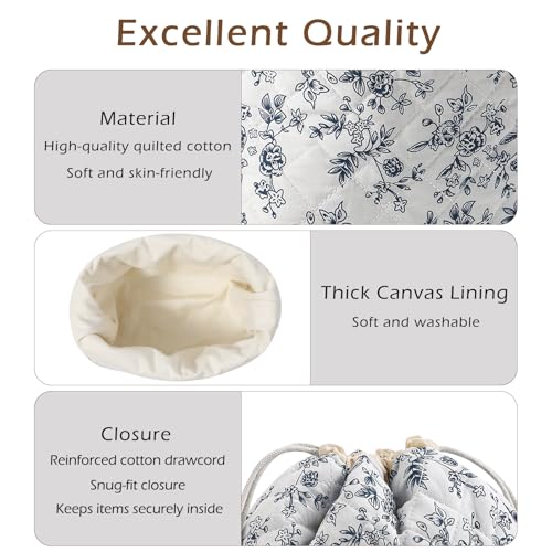 uekeboag Cotton Quilted Drawstring Makeup Bag with Canvas Lining,Coquette Aesthetic Cute Travel Toiletry Bag,Drawstring Gift Bag for Women and Girls（16Dark Blue） - color: 16Dark Blue