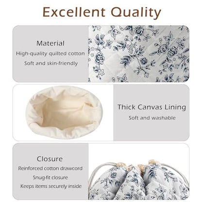 uekeboag Cotton Quilted Drawstring Makeup Bag with Canvas Lining,Coquette Aesthetic Cute Travel Toiletry Bag,Drawstring Gift Bag for Women and Girls（16Dark Blue） - color: 16Dark Blue
