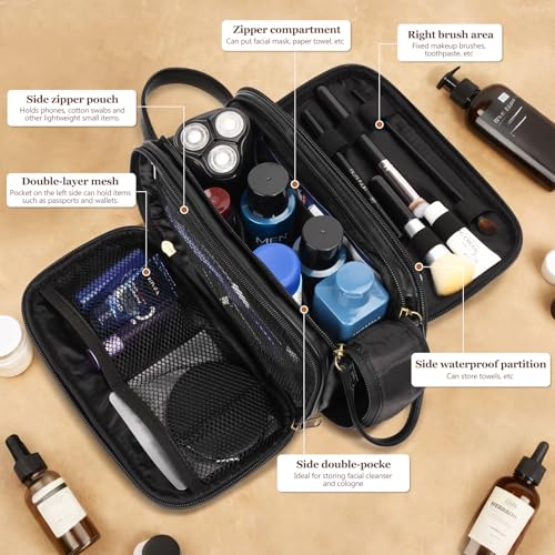Husband Birthday Gift for Dad Him Men,Waterproof Custom Engraved Leather Toiletry Bag,Personalized Father Day Gift for Dad Husband,Groomsmen Anniversary Thanksgiving Christmas Valentine's Day-Black L - color: Black