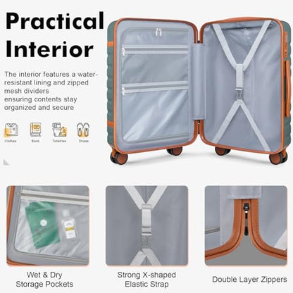 Luggage Sets 3 Piece with Spinner Wheels, Lightweight PC Hardside Suitcase with TSA Lock & YKK Zippers, 20 Inch Carry On Luggage with Travel Bag for Men and Women, Army Green - color: Army Green, size: 3 Piece Set (20inch)
