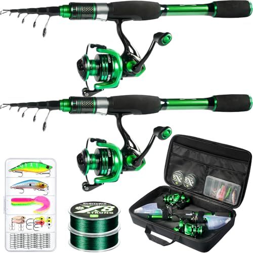 Ghosthorn Fishing Rod and Reel Combo Graphite Telescoping Fishing Pole Portable Travel Kit with Carrier Bag for Freshwater Saltwater - color: 2PACK Full Kit with Carrier Case, size: 8 ft