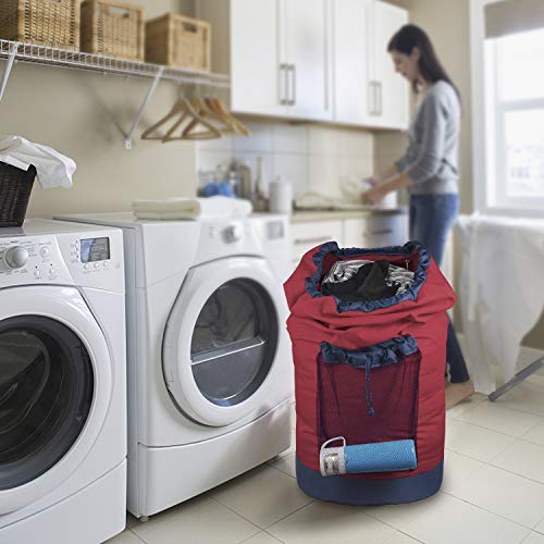 Dalykate Backpack Laundry Bag, Laundry Backpack with Shoulder Straps and Mesh Pocket Durable Nylon Clothes Hamper Bag with Drawstring Closure Red - color: Red