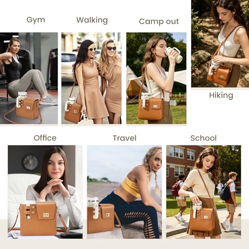 Outdoor Portable Crossbody Water Cup Purse Bag Water Bottle Carrier Bag with Phone Pocket Tumbler Carrier with Strap - color: Brown