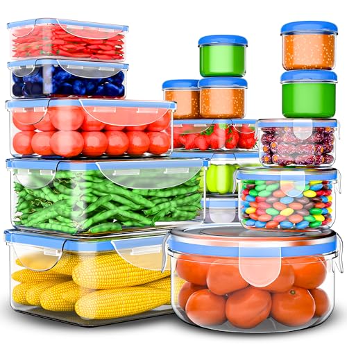 RockBerry 32 Pcs Large Plastic Food storage containers-85 oz to Sauces Box Stackable Kitchen storage bowls sets-BPA Free Leak proof with lids airtight-Microwave freezer safe lunch boxes - color: Color-of-32Pcs