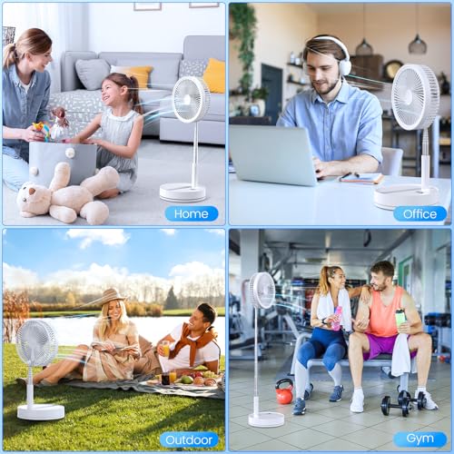 Portable Foldable Rechargeable Oscillating Fan - 8.6" 8000mah Battery Operated USB C Small Fan with Remote Quiet Table Desk Fan Folding Standing Pedestal Fan for Bedroom Rome Office Camping Travel - color: white
