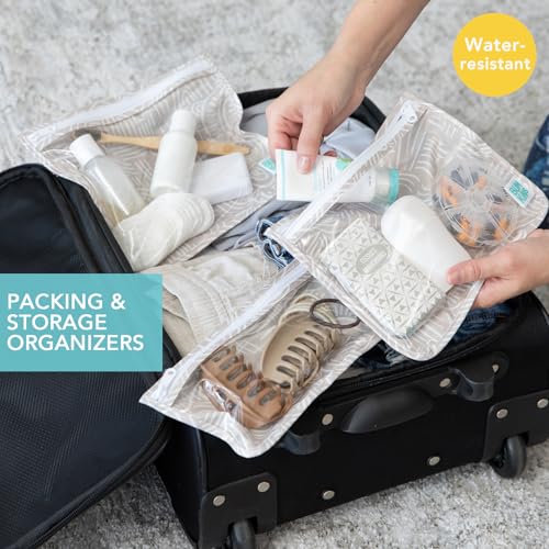 Bumkins - Waterproof Wet Bag & Clear Travel Bags - For Beach, Baby, Travel, Swim Suit, Cloth Diapers, Pump Parts, Pool, Gym, Toiletries - Reusable & Easy to Clean - Boho Beige - 4 Pack - color: Boho Beige 4pc