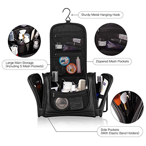 MIRASON Travel Toiletry Bag, Hanging Toiletry Bag for Men, Leather Travel Shower Bag for Toiletries Dopp Kit Bathroom Bag with Metal Hook Gift for Men (Black) - color: Black