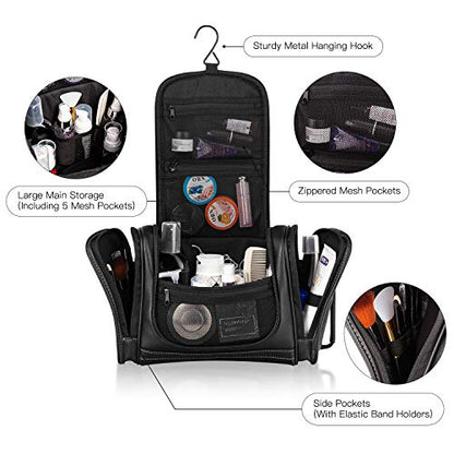 MIRASON Travel Toiletry Bag, Hanging Toiletry Bag for Men, Leather Travel Shower Bag for Toiletries Dopp Kit Bathroom Bag with Metal Hook Gift for Men (Black) - color: Black