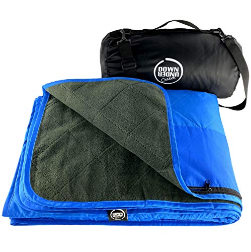 DOWN UNDER OUTDOORS Large Waterproof Windproof Extra Thick 350 GSM Quilted Fleece, or Sherpa Stadium Blanket - color: Blue
