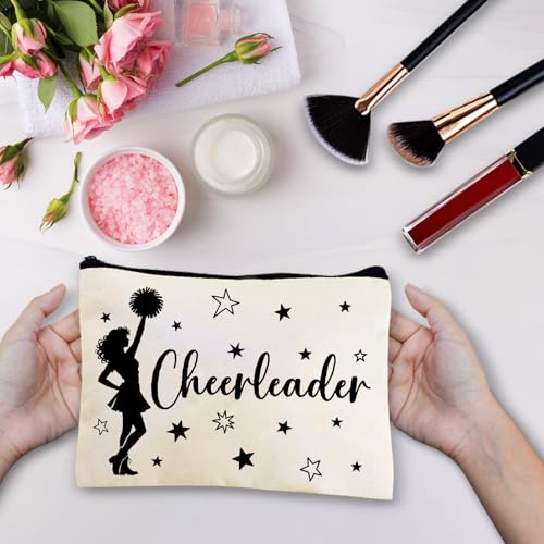 CREATCABIN Cheerleader Makeup Bags for Purse Multi-Function Canvas Cosmetic Bag Zipper Toiletry Travel Washing Make Up Organizer Tool Pouch Storage for Women Cheer Teams Gifts 10x7Inch - style: Cheerleader