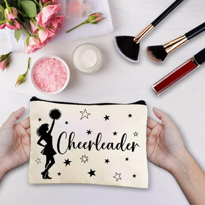 CREATCABIN Cheerleader Makeup Bags for Purse Multi-Function Canvas Cosmetic Bag Zipper Toiletry Travel Washing Make Up Organizer Tool Pouch Storage for Women Cheer Teams Gifts 10x7Inch - style: Cheerleader