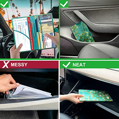 RSAquar Car Registration and Insurance Holder, Vehicle Glove Box Organizer Cool Car Accessories, Car Document Holder for Cards and Driver License, Almond Blossom - color: Almond Blossom