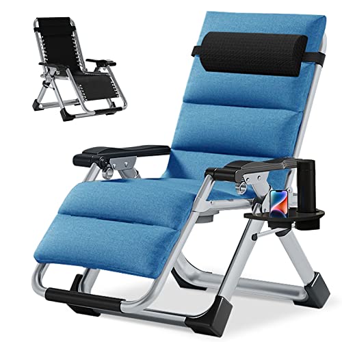 NAIZEA Padded Zero Gravity Chair, Folding Outdoor Lounge Chairs, Adjustable Reclining Camping Chairs with Cup Holder, Ergonomic Patio Lawn Chair for Balcony Beach Deck Yard - color: Linen Blue, style: Zero Gravity Chair