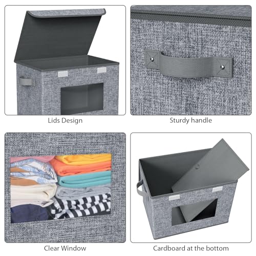 Univivi Fabric Foldable Storage Boxes [4-Pack] Large Collapsible Stackable Storage Bins with Lids, Closet Organizers and Storage Cube Basket for Home, Office, Bedroom (Grey, 17'' x 12'' x 12") - color: Grey Pattern, size: 17''-4 Pack