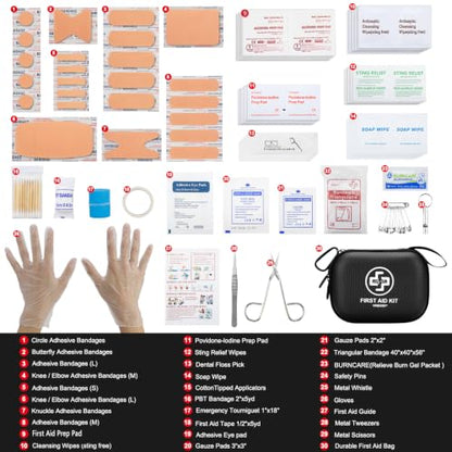 Mini First Aid Kit - 150 Piece Small Waterproof Hard Shell Medical Kit for Home, Car, Travel, Camping, Truck, Hiking, Sports, Office, Vehicle & Outdoor Emergencies (Black) - color: Black
