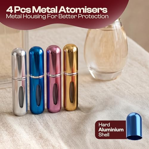 5ml Travel Perfume Bottle Refillable Atomizer Sprayer for Perfume,Leakproof Perfume Atomizer Travel, Portable Refillable Perfume Bottles, (Blue, Pink, Gold, Silver) - color: Blue, Pink, Gold, Silver