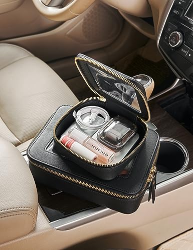Popvibe Clear Makeup Bag Travel Cosmetic Case Transparent Toiletry Bag with Zipper, Portable Make Up Organizer Traveling Compact Car Bag for Essentials - color: Black, style: Mini & Medium