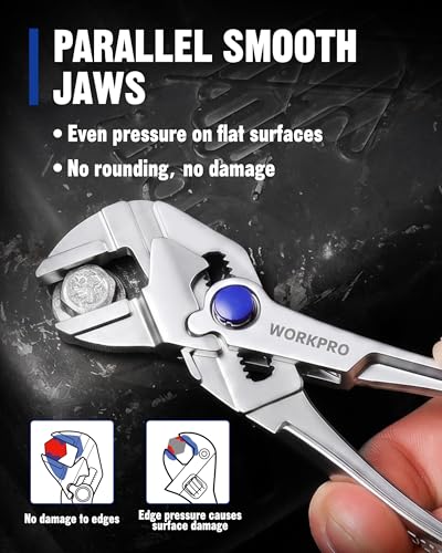 WORKPRO Mini Pliers Wrench, 4-Inch Smooth Jaw Plier, High-Toughness Alloy Steel Adjustable Wrench Pliers with Smooth Parallel Jaws, Anti-Rust Coating, EDC Plier for Tight Spaces & Versatile Use - color: Silver